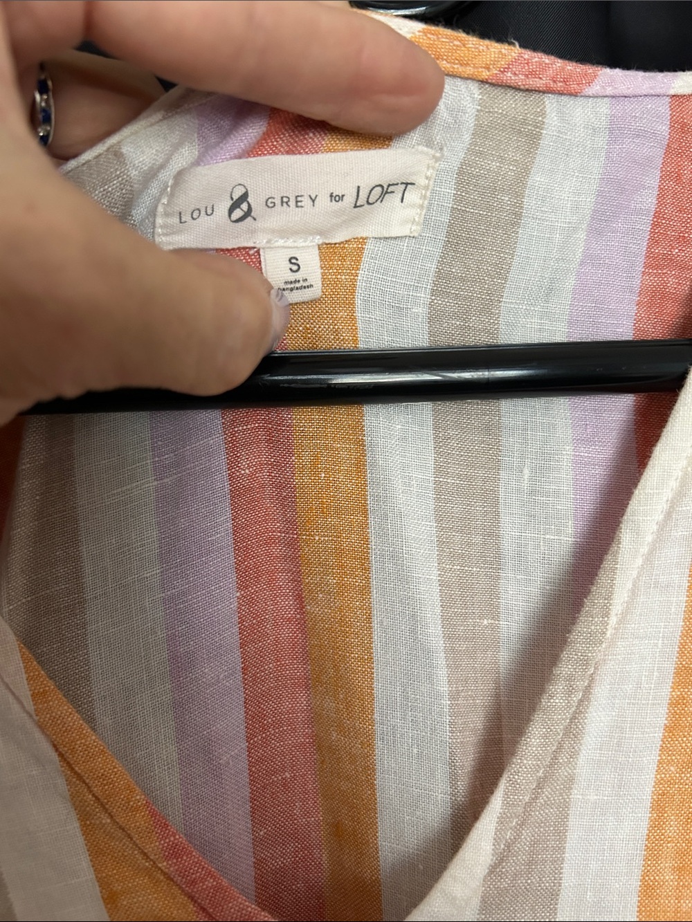 Loft Oversized Small Linen Multicolor Striped V-Neck Dress - Picture 4 of 8